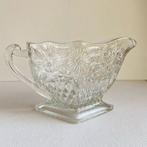 Indiana Glass open creamer pitcher in clear floral and pineapple pattern VINTAGE